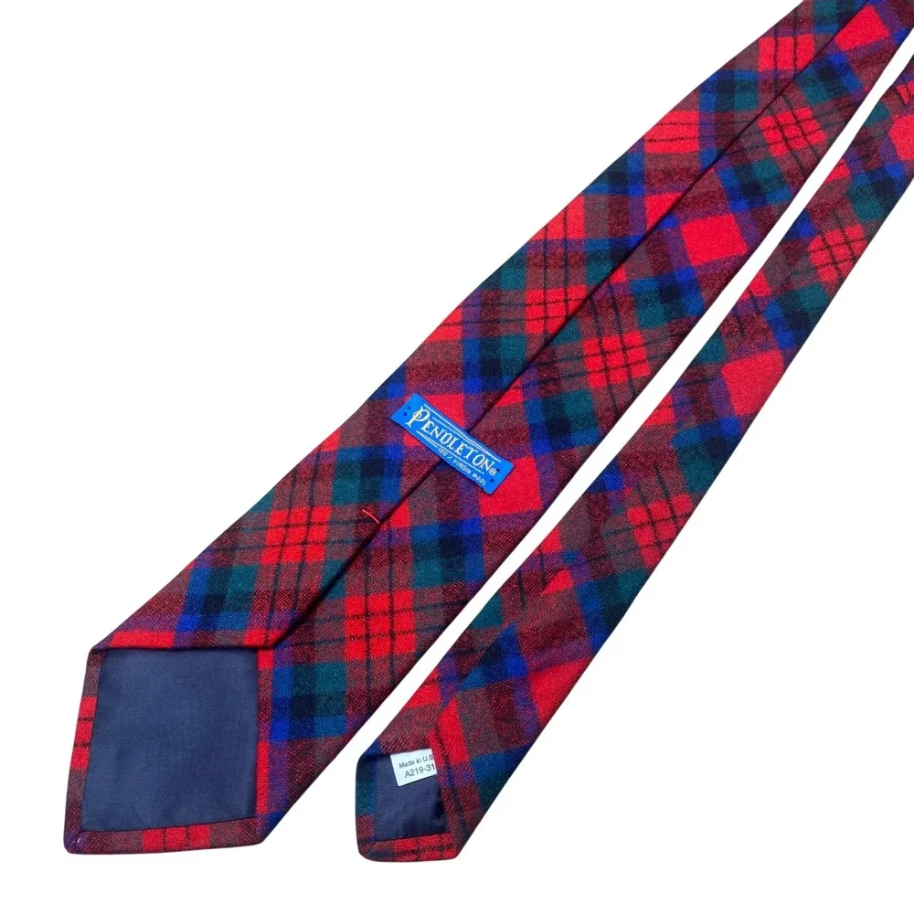 Vintage Pendleton Wool Tartan Necktie Mens Red Plaid USA Plaid